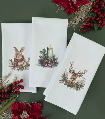 Borea Ποτηρόπανα Κουζίνας Χριστουγεννιάτικα Candlelight Σετ 3ΤΜΧ